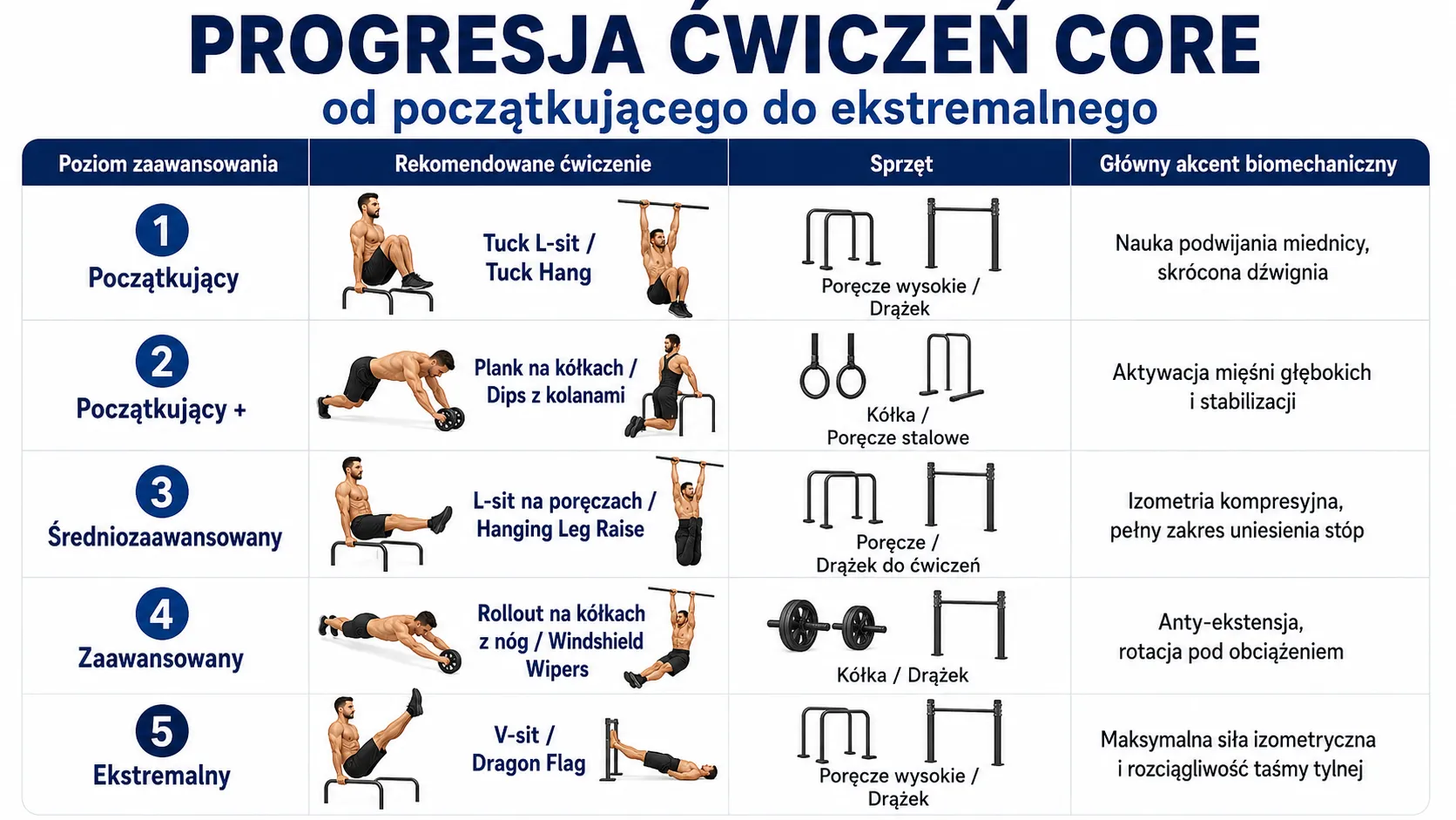 Progresja ćwiczeń core od początkującego do ekstremalnego