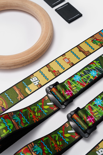 Kółka gimnastyczne drewniane bukowe 32mm klamry Alpin wzór Jungle MTidea