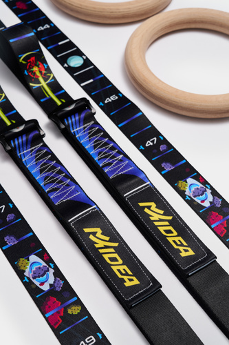 Kółka gimnastyczne drewniane bukowe 32mm klamry Alpin wzór Kosmos MTidea