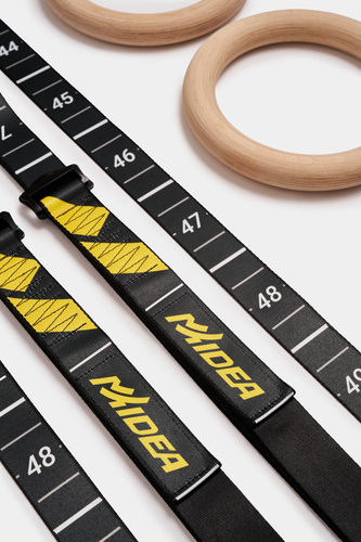 Kółka gimnastyczne drewniane bukowe 32mm klamry Alpin wzór Skala żółty