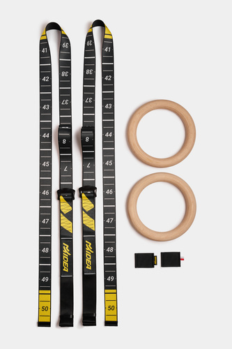 Kółka gimnastyczne drewniane bukowe 32mm klamry Alpin wzór Skala żółty
