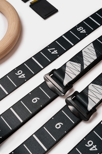Kółka gimnastyczne drewniane bukowe 32mm klamry Alpin wzór Skala czarna