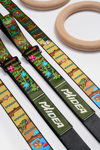 Kółka gimnastyczne drewniane bukowe 32mm klamry Alpin wzór Jungle MTidea