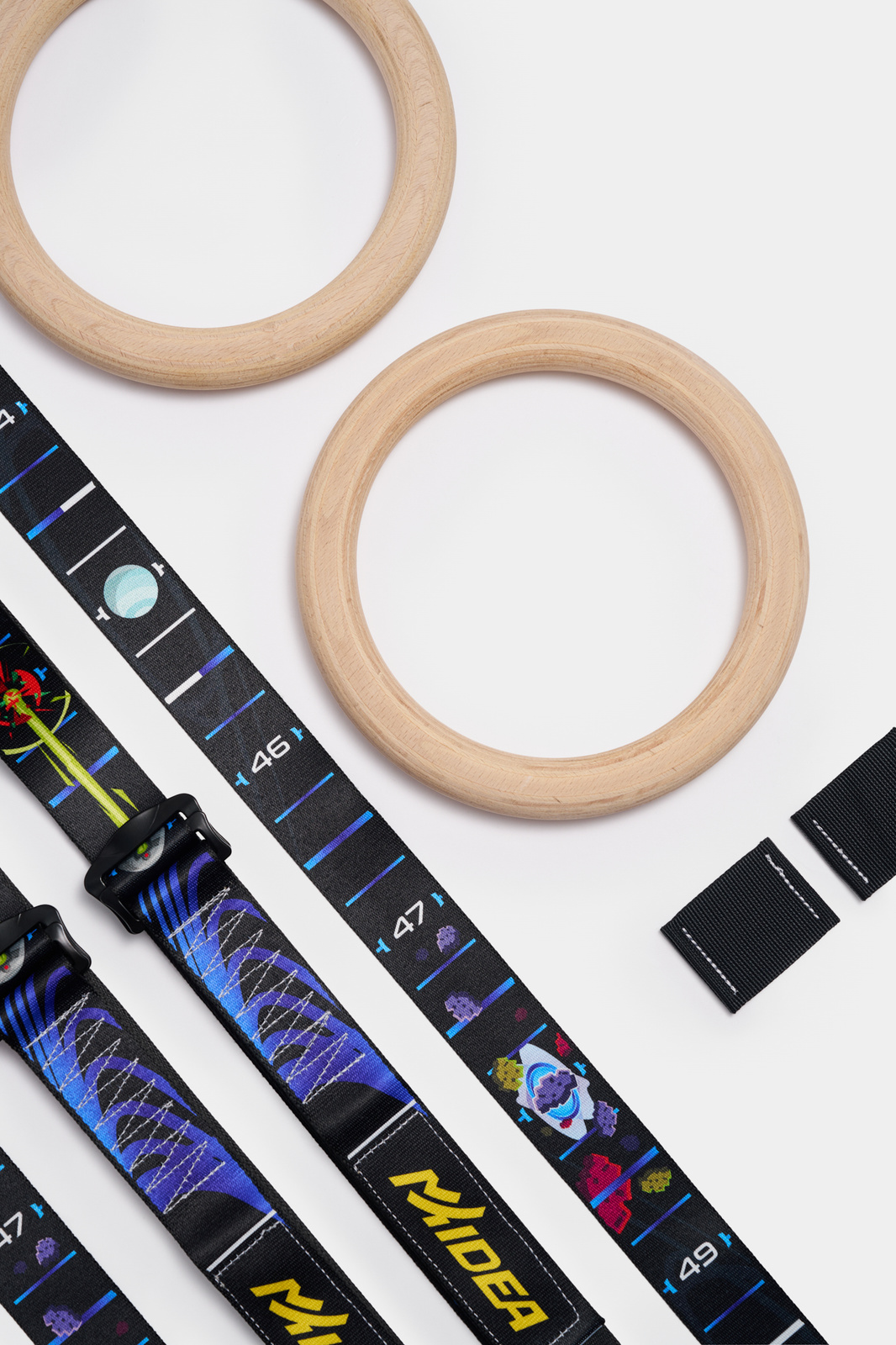 Kółka gimnastyczne drewniane bukowe 32mm klamry Alpin wzór Kosmos MTidea