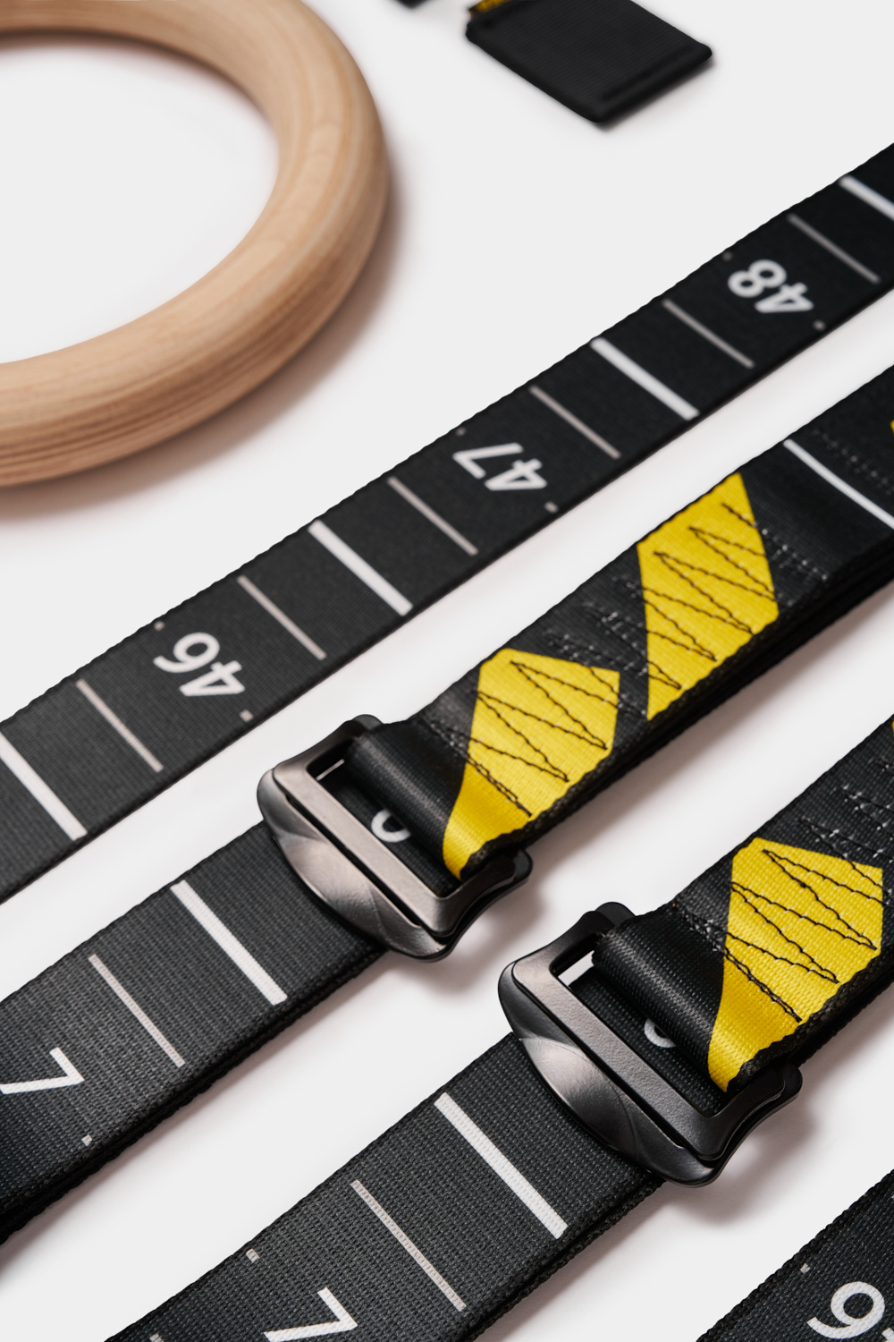 Kółka gimnastyczne drewniane bukowe 32mm klamry Alpin wzór Skala żółty