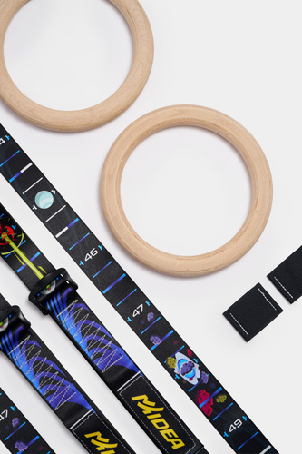 Kółka gimnastyczne drewniane bukowe 32mm klamry Alpin wzór Kosmos MTidea