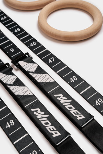 Kółka gimnastyczne drewniane bukowe 32mm klamry Alpin wzór Skala czarna